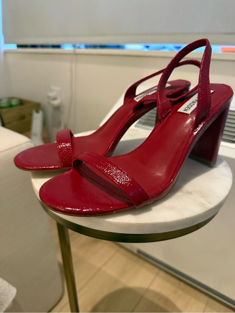 Steve Madden Red Patent Slingback Block Heels NWOB